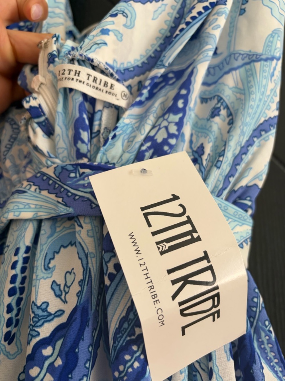 12th Tribe Blue Paisley Plunge V-Neck Maxi Dress - Picture 4 of 4